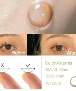 Artemis colored contacts Before and after wearing
