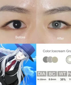Icecream Gray contact lenses Before and after wearing