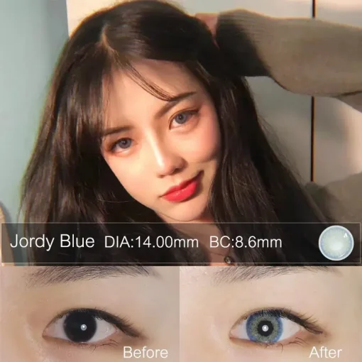 Jordy blue color contact lenses Before and after wearing