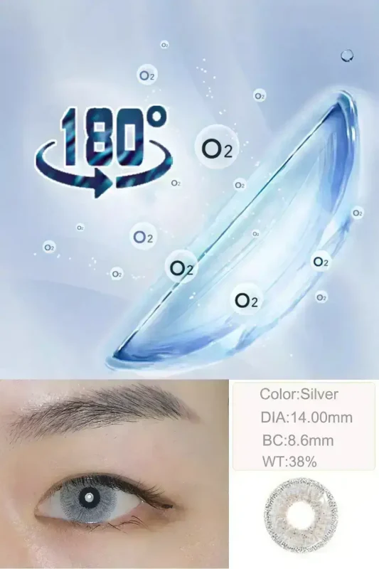 silver color contact lenses wearing detail