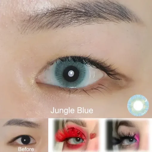 Jungle Blue contact lenses Before and after wearing