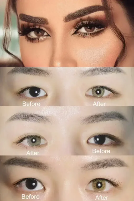 caramel brown contact lenses Before and after wearing