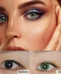 mint green colored contacts before and after wearing
