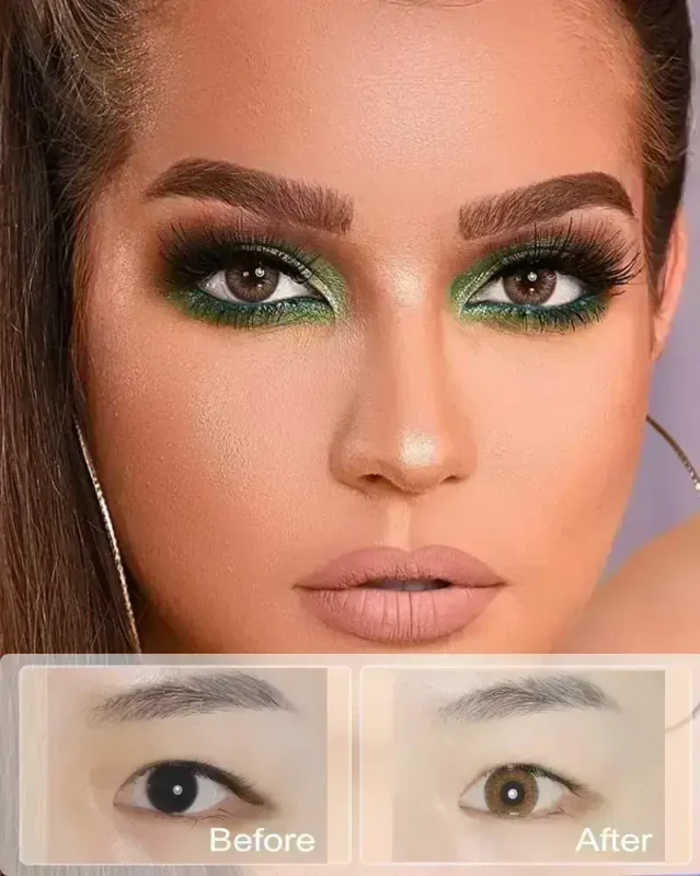 3 tone brown contact lenses Before and after wearing