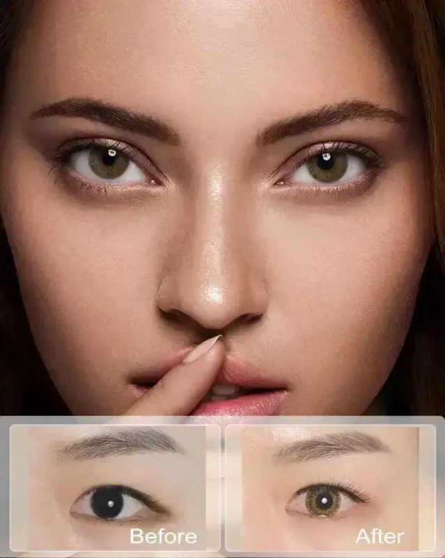 Wulnut Taupe contact Lense Before and after wearing
