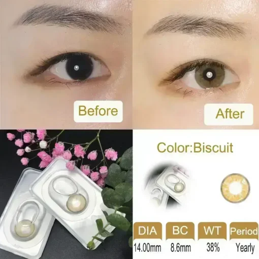 Biscuit Contact Lenses Before and after wearing