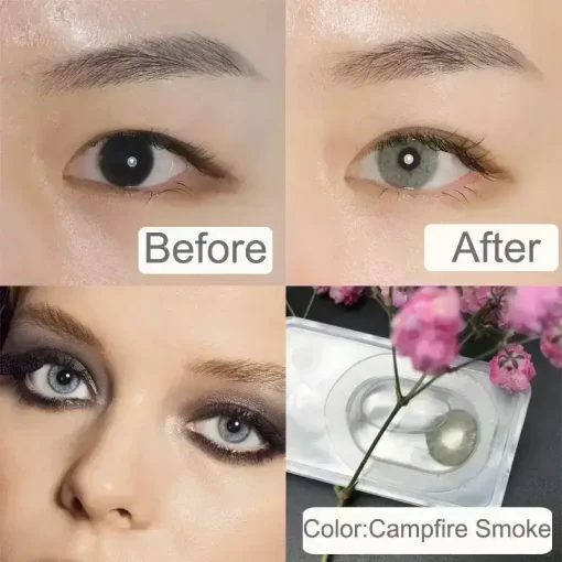 Campfire Smoke contact lenses Before and after wearing
