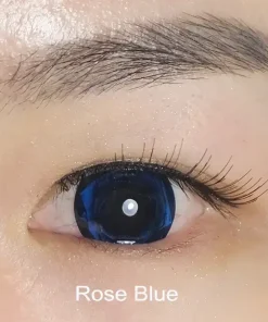 rose blue colored contacts wearing detail