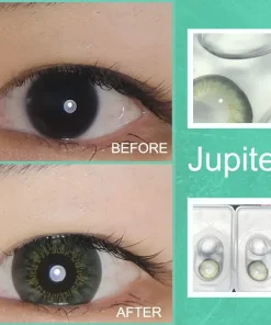 Jupiter green contact lenses Before and after wearing