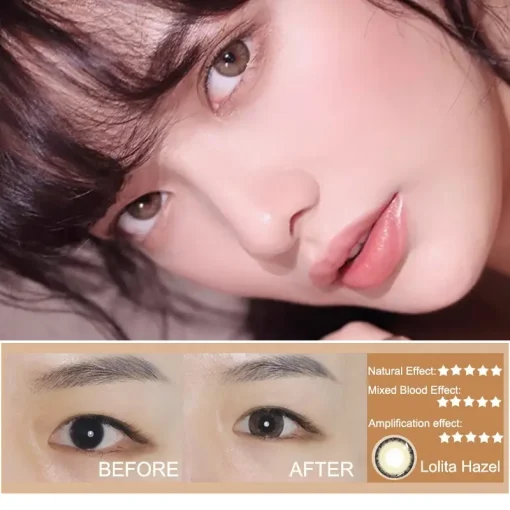 Lolita Hazel colored contacts Before and after wearing