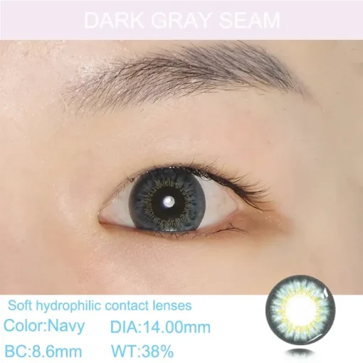 Navy blue contact lenses wearing detail
